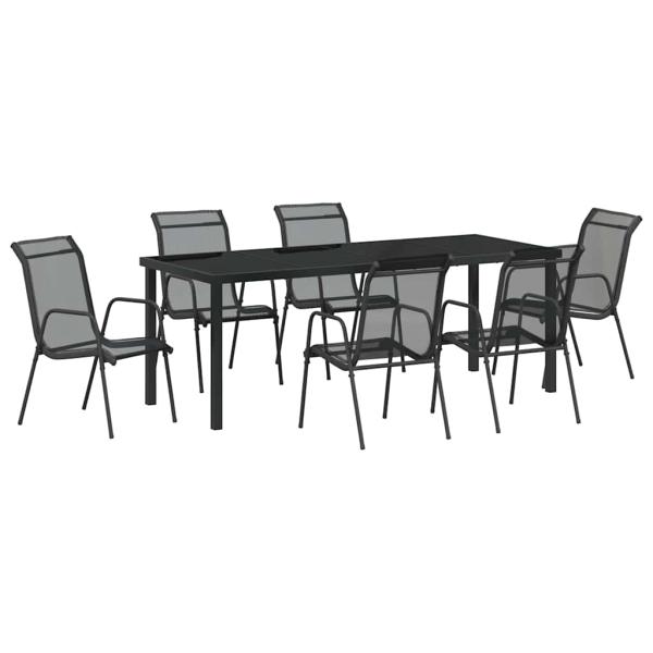 7-teilige Garten-Essgruppe Schwarz Textilene und Stahl