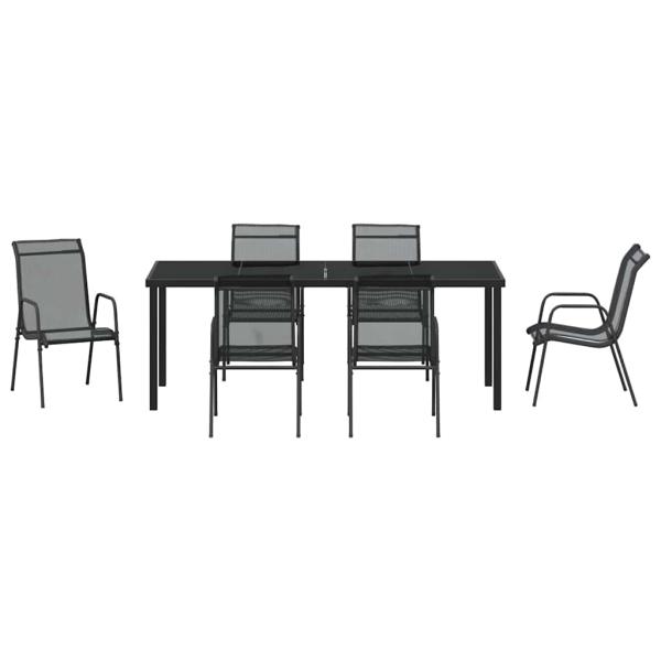 7-teilige Garten-Essgruppe Schwarz Textilene und Stahl
