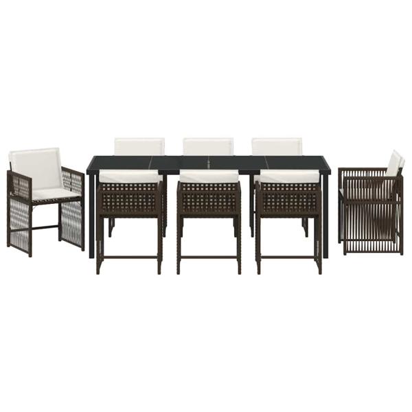 9-teiliges Garten Essbereich mit Kissen Braun Poly Rattan