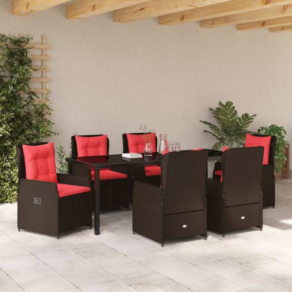 7-teiliges Garten-Ess-Set Braun Poly-Rattan