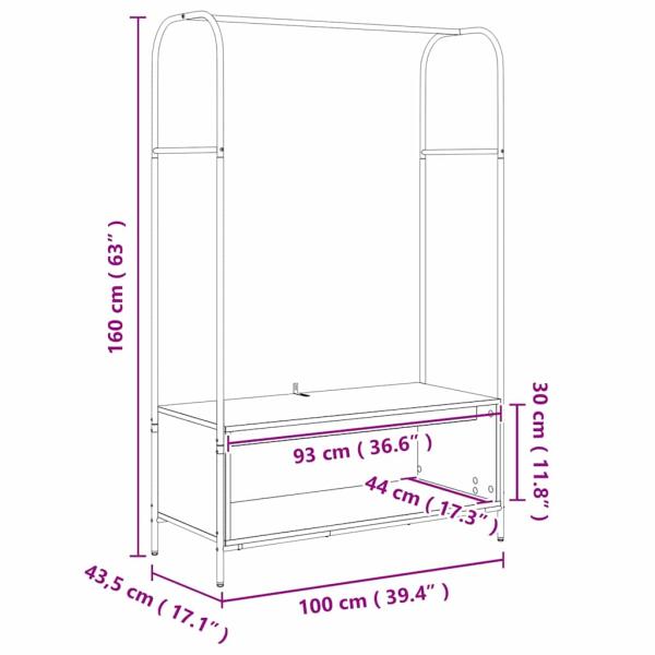 Kleiderständer mit Ablagen Schwarz Eiche 100x44x160 cm