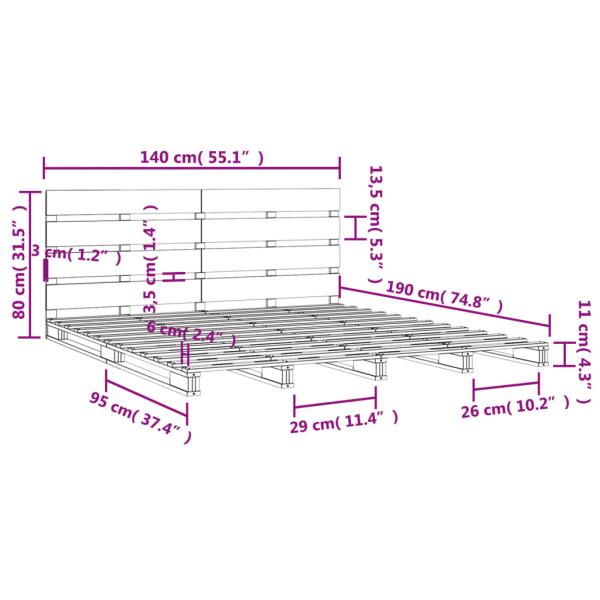 Massivholzbett ohne Matratze Weiß 140x190 cm Kiefernholz