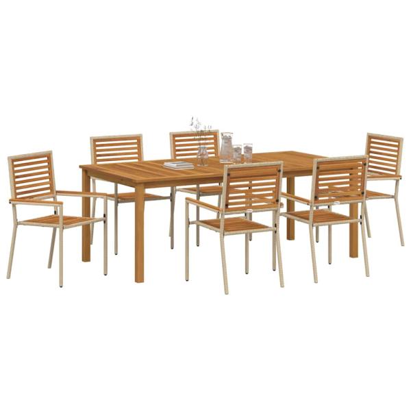 7-teiliges Garten Essset Beige Poly-Rattan Akazie