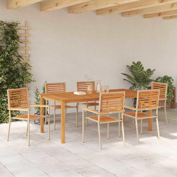7-teiliges Garten Essset Beige Poly-Rattan Akazie