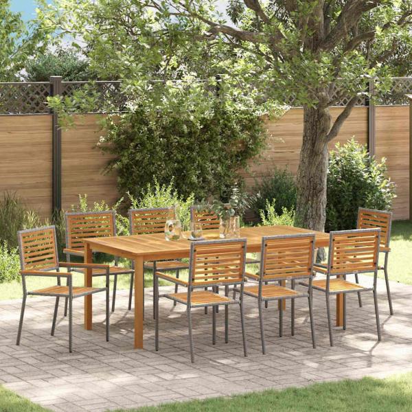 ARDEBO.de - 9-teilige Garten-Essgruppe Grau Poly Rattan Akazie
