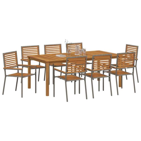 9-teilige Garten-Essgruppe Grau Poly Rattan Akazie