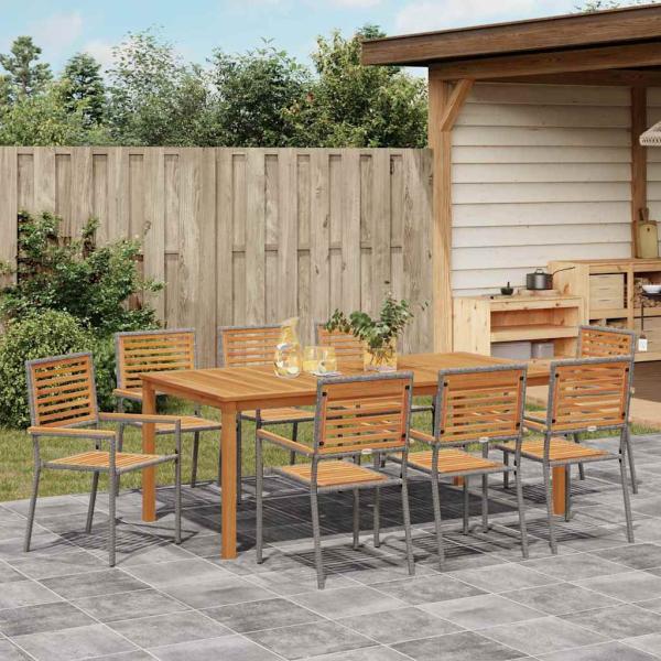 9-teilige Garten-Essgruppe Grau Poly Rattan Akazie
