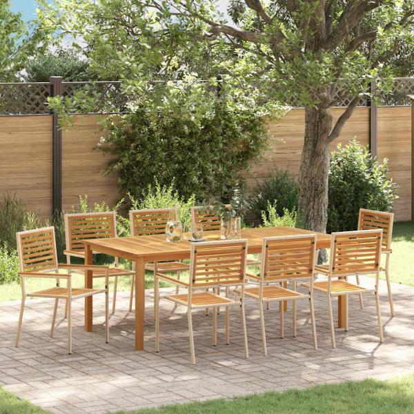 ARDEBO.de - 9-teiliges Garten-Essset Beige Poly Rattan Akazie