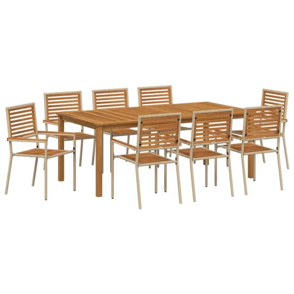 9-teiliges Garten-Essset Beige Poly Rattan Akazie