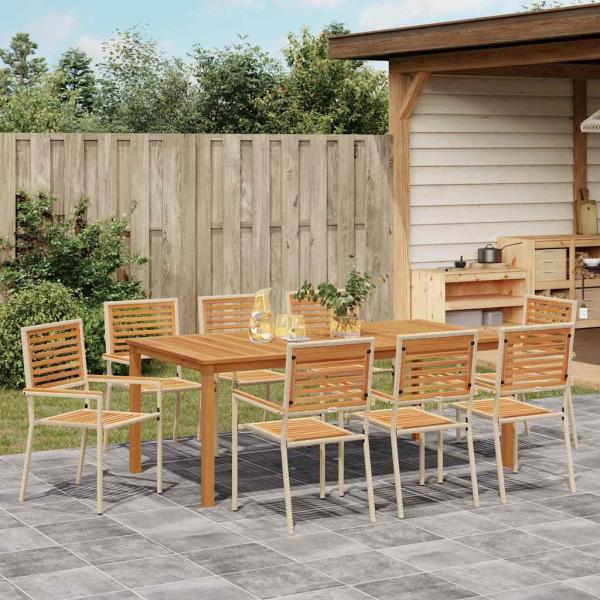9-teiliges Garten-Essset Beige Poly Rattan Akazie