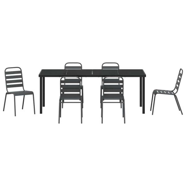 7-teiliges Garten Esszimmer Set Dunkelgrau Stahl