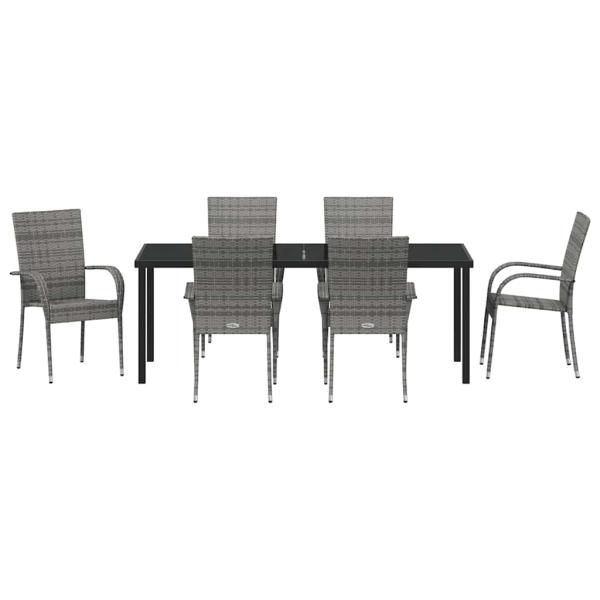 7-teiliges Garten-Essset Grau Poly-Rattan