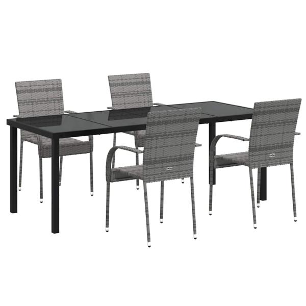 5-teiliges Garten-Essset Graues Poly-Rattan