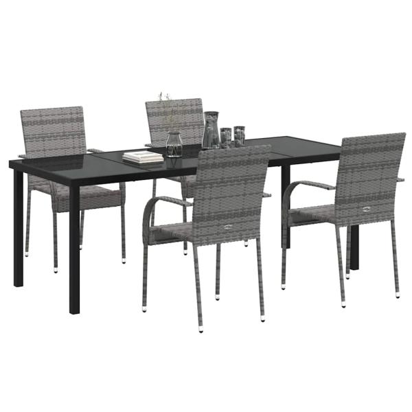 5-teiliges Garten-Essset Graues Poly-Rattan