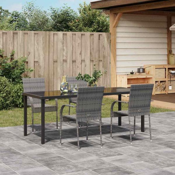 5-teiliges Garten-Essset Graues Poly-Rattan