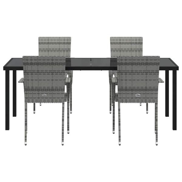 5-teiliges Garten-Essset Graues Poly-Rattan