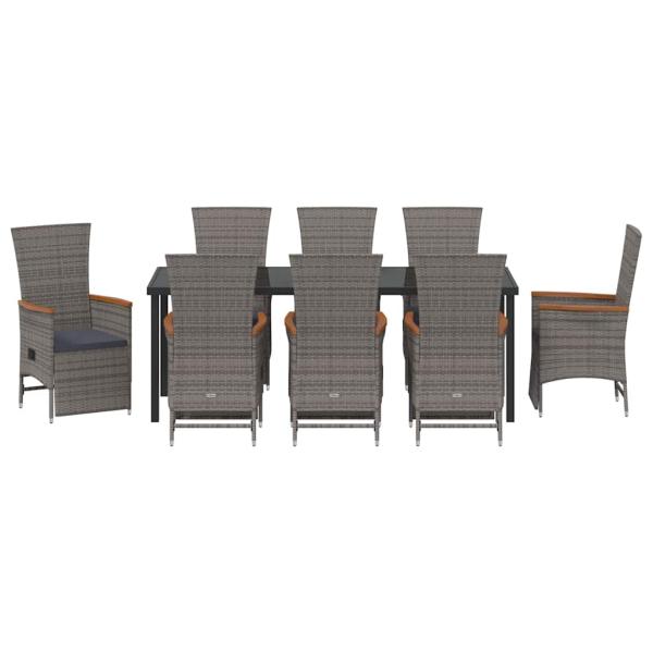 9-teiliges Garten-Dining-Set mit Kissen Grau Poly-Rattan