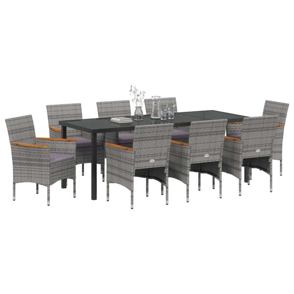 9-teiliges Garten-Essset Grau Poly-Rattan
