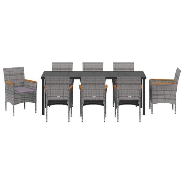 9-teiliges Garten-Essset Grau Poly-Rattan