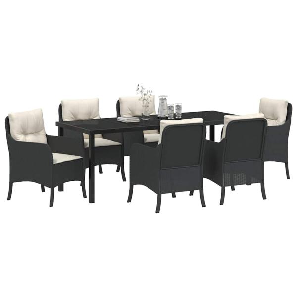 Garten Essgruppe 7 stk. Schwarz Poly-Rattan