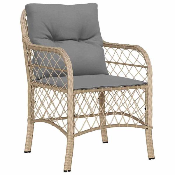 9-teiliges Garten-Esstischset mit Kissen Beige Poly Rattan
