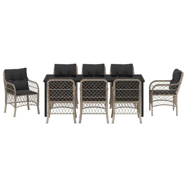 9-teilige Gartentischgruppe mit Kissen Hellgrau Poly-Rattan