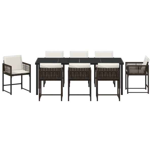 9-tlg. Garten-Essgruppe mit Kissen Braun Poly Rattan