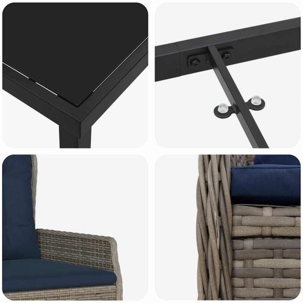 7-teiliges Gartentisch-Set Grau Poly Rattan