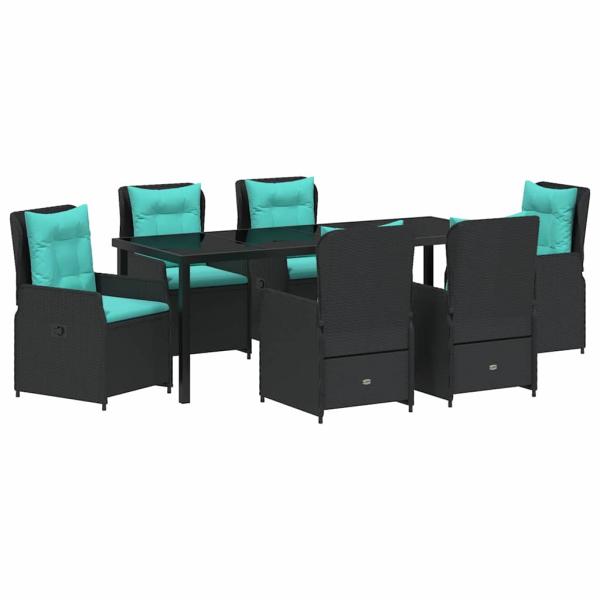 ARDEBO.de - 7-teiliges Garten-Essset Schwarz Poly-Rattan