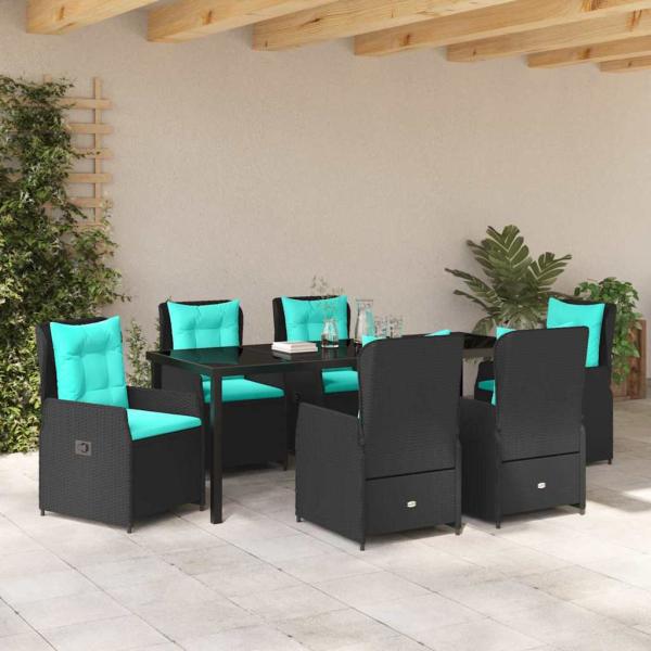 7-teiliges Garten-Essset Schwarz Poly-Rattan