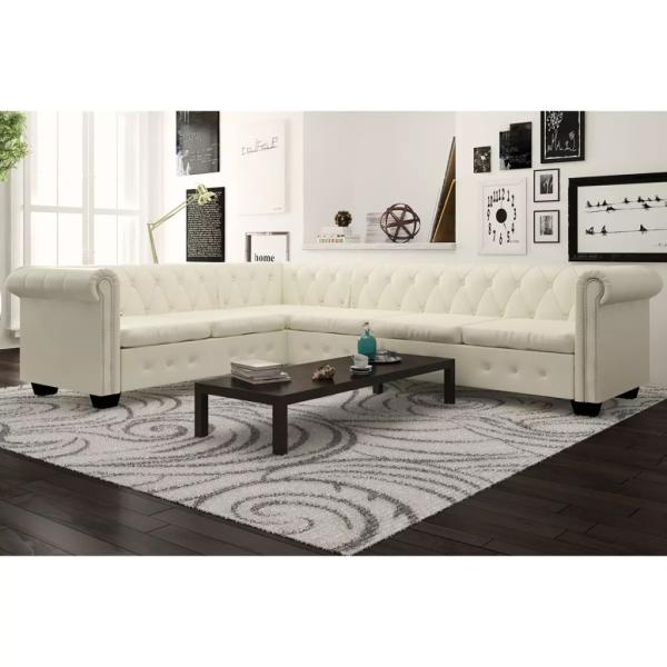 ARDEBO.de - Chesterfield-Ecksofa 6-Sitzer Kunstleder Weiß