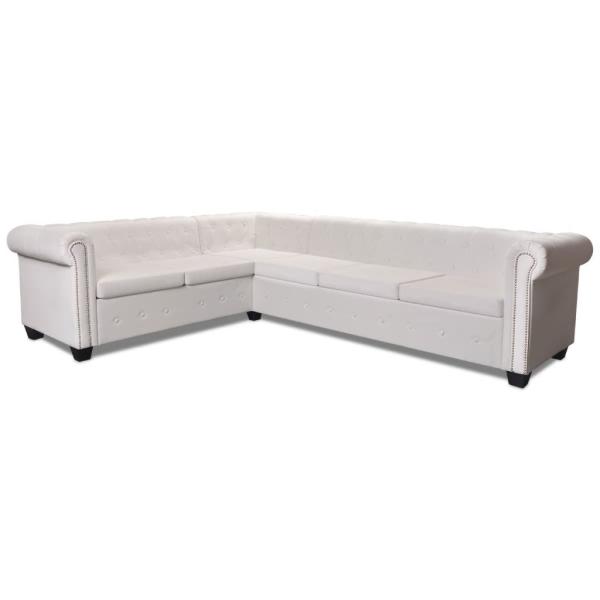 Chesterfield-Ecksofa 6-Sitzer Kunstleder Weiß