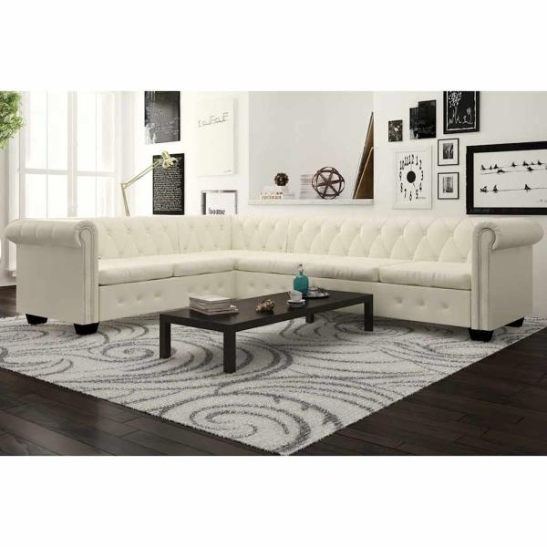 Chesterfield-Ecksofa 6-Sitzer Kunstleder Weiß
