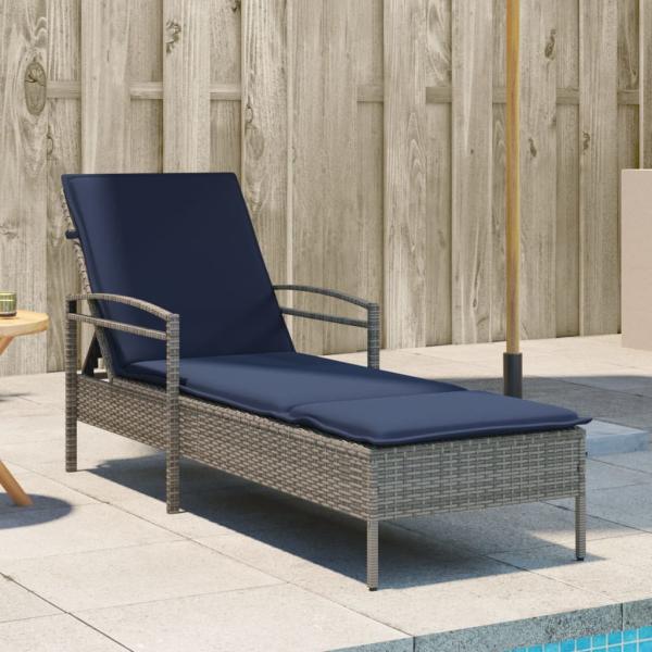 ARDEBO.de - Sonnenliege mit Kissen Grau 63 x 200 x 81 cm Poly Rattan (nur USA)