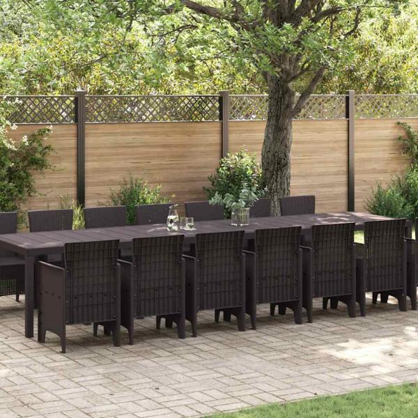 ARDEBO.de - 15-teiliges Garten-Ess-Set Braun Poly Rattan