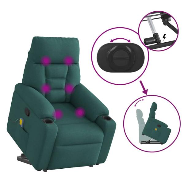 Massagesessel mit Aufstehhilfe Dunkelgrün Stoff