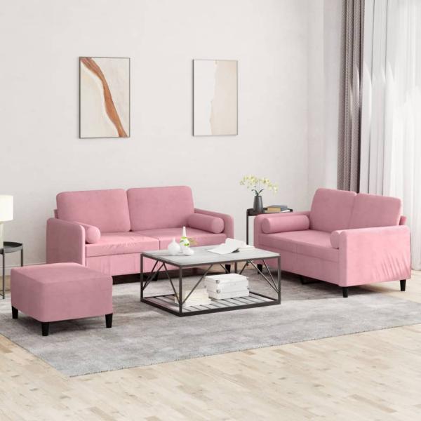 ARDEBO.de - 3-tlg. Sofagarnitur mit Kissen Rosa Samt