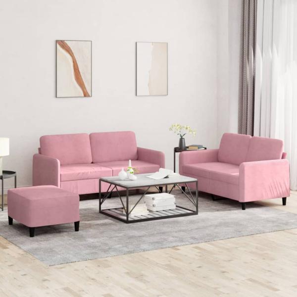 ARDEBO.de - 3-tlg. Sofagarnitur Rosa Samt