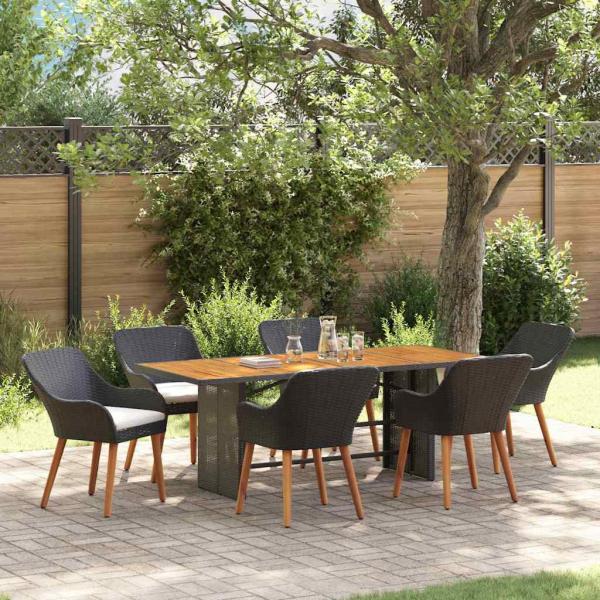 ARDEBO.de - 7-teiliges Garten Essgruppe Schwarz Poly-Rattan