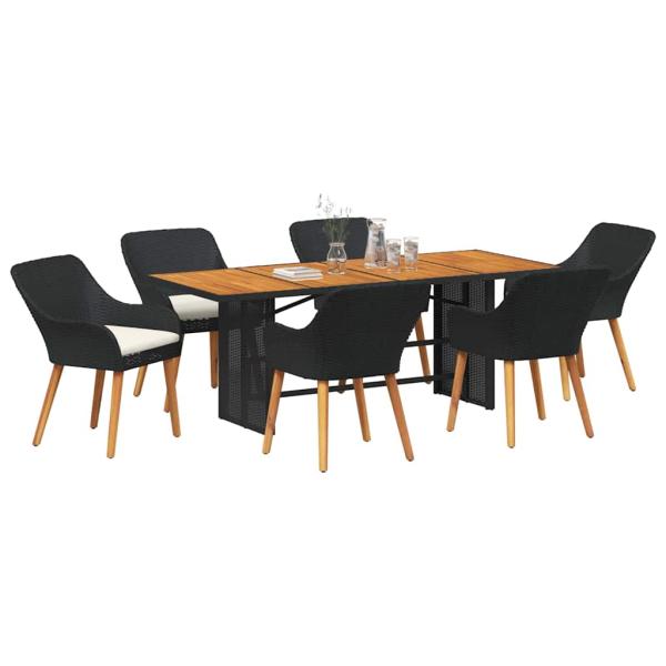 7-teiliges Garten Essgruppe Schwarz Poly-Rattan