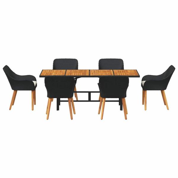7-teiliges Garten Essgruppe Schwarz Poly-Rattan