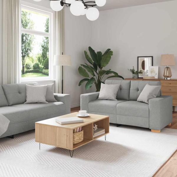 ARDEBO.de - 2-tlg. Sofagarnitur mit Kissen Wolkengrau Stoff