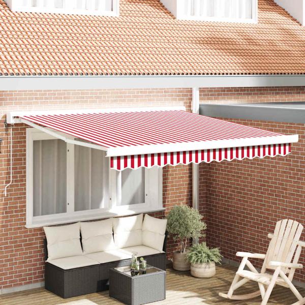 ARDEBO.de - Automatische einziehbare Markise mit roten und weißen Streifen 300x250 cm