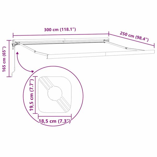 Automatische einziehbare Markise mit roten und weißen Streifen 300x250 cm