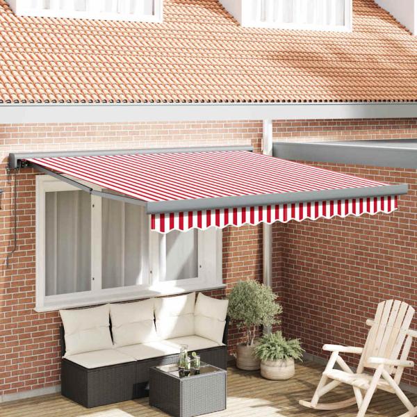 ARDEBO.de - Automatische einziehbare Markise Rot und Weiße Streifen 350x250 cm