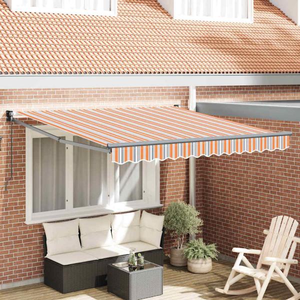 ARDEBO.de - manuelle einziehbare Markise mit mehrfarbigem Streifen 350x250 cm
