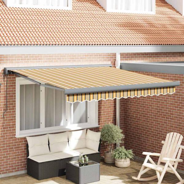 ARDEBO.de - Automatische Einziehbare Markise mit Multicolor Streifen 350x250 cm