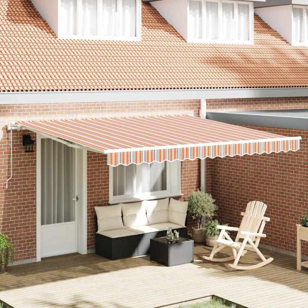 ARDEBO.de - Automatische einziehbare Markise in bunten Streifen 400x300 cm