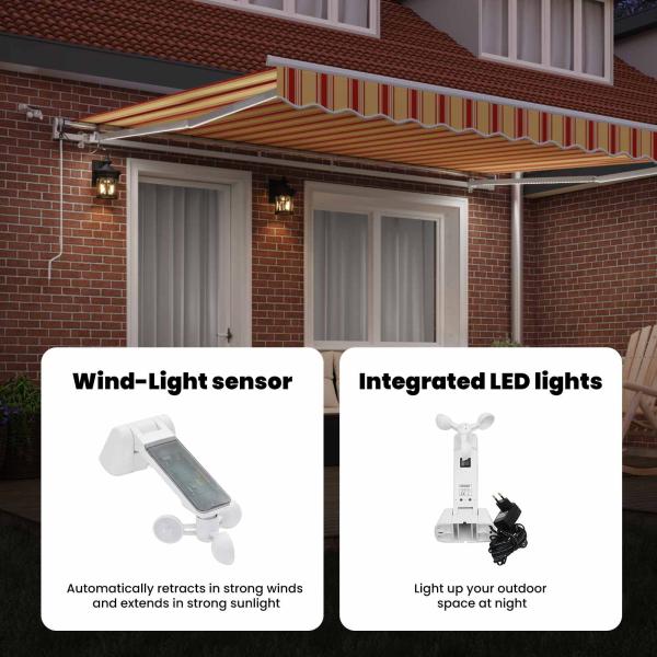 Automatische einziehbare Markise mit LED in Gelb und Orange, 400x350 cm