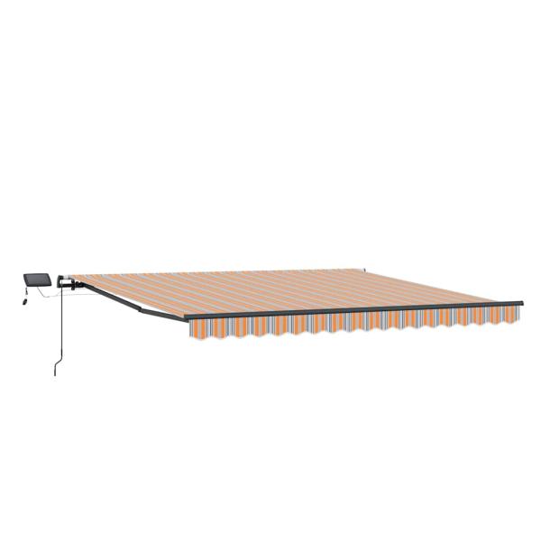 Manuelle einziehbare Markise mit LED in buntem Streifendesign 450x300 cm